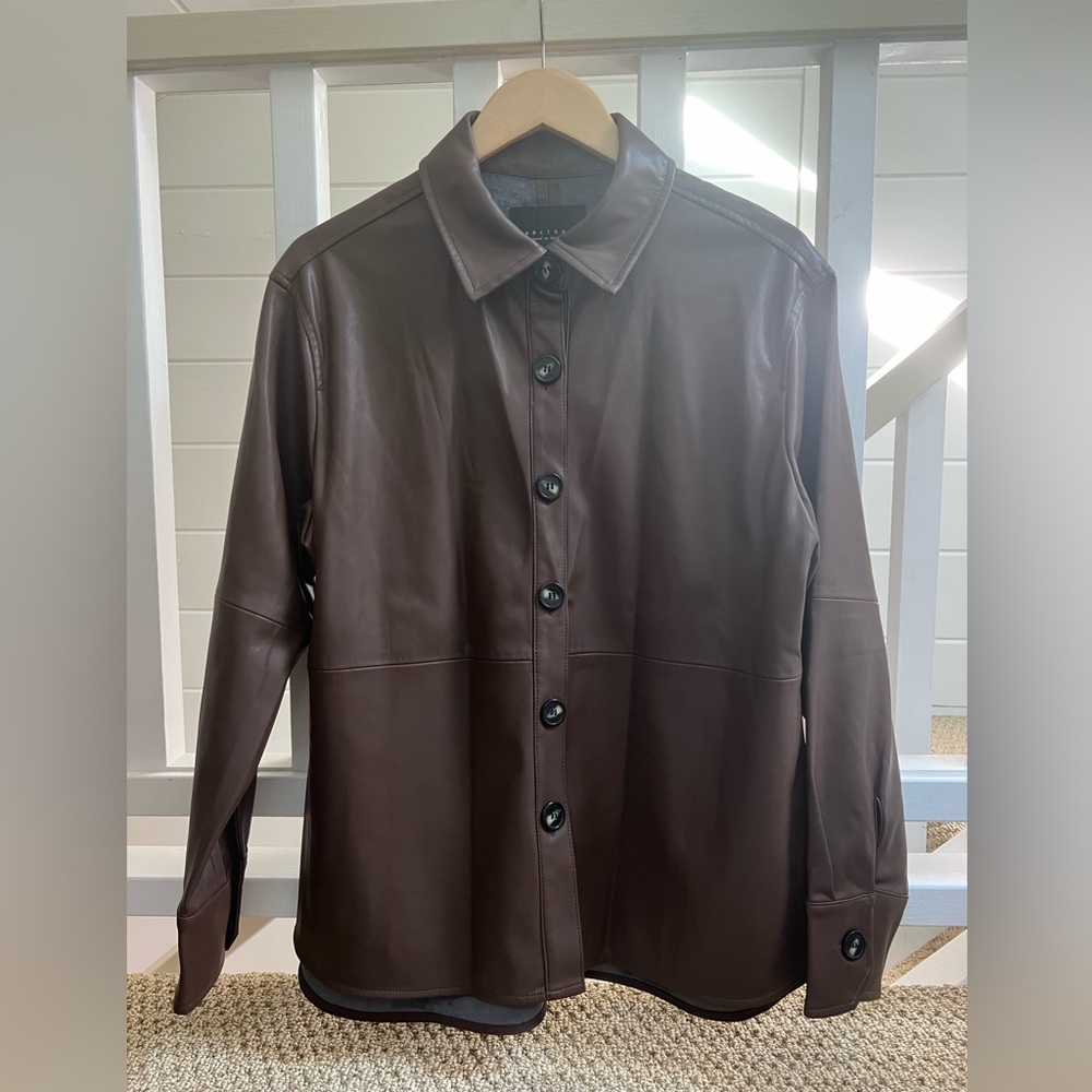 Sanctuary Brown Faux Leather Shirt Jacket